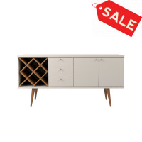 Manhattan Comfort 1010452 Utopia 4 Bottle Wine Rack Sideboard Buffet Stand with 3 Drawers and 2 Shelves in Off White and Maple Cream